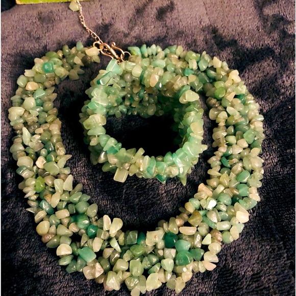 Hand Crafted Jewelry - Genuine Aventurine Crystal Necklace and Bracelet Jewelry Set, Handcrafted